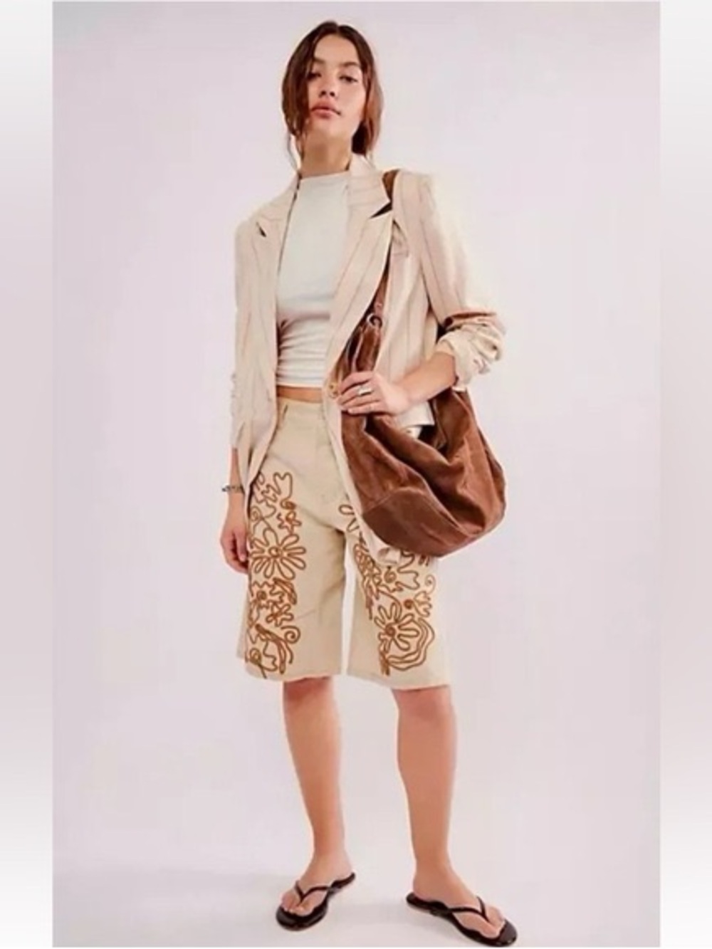 Free People: We The Free Soutache Long Shorts Denim Cream